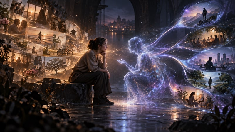 A person facing several possible future experience trajectories